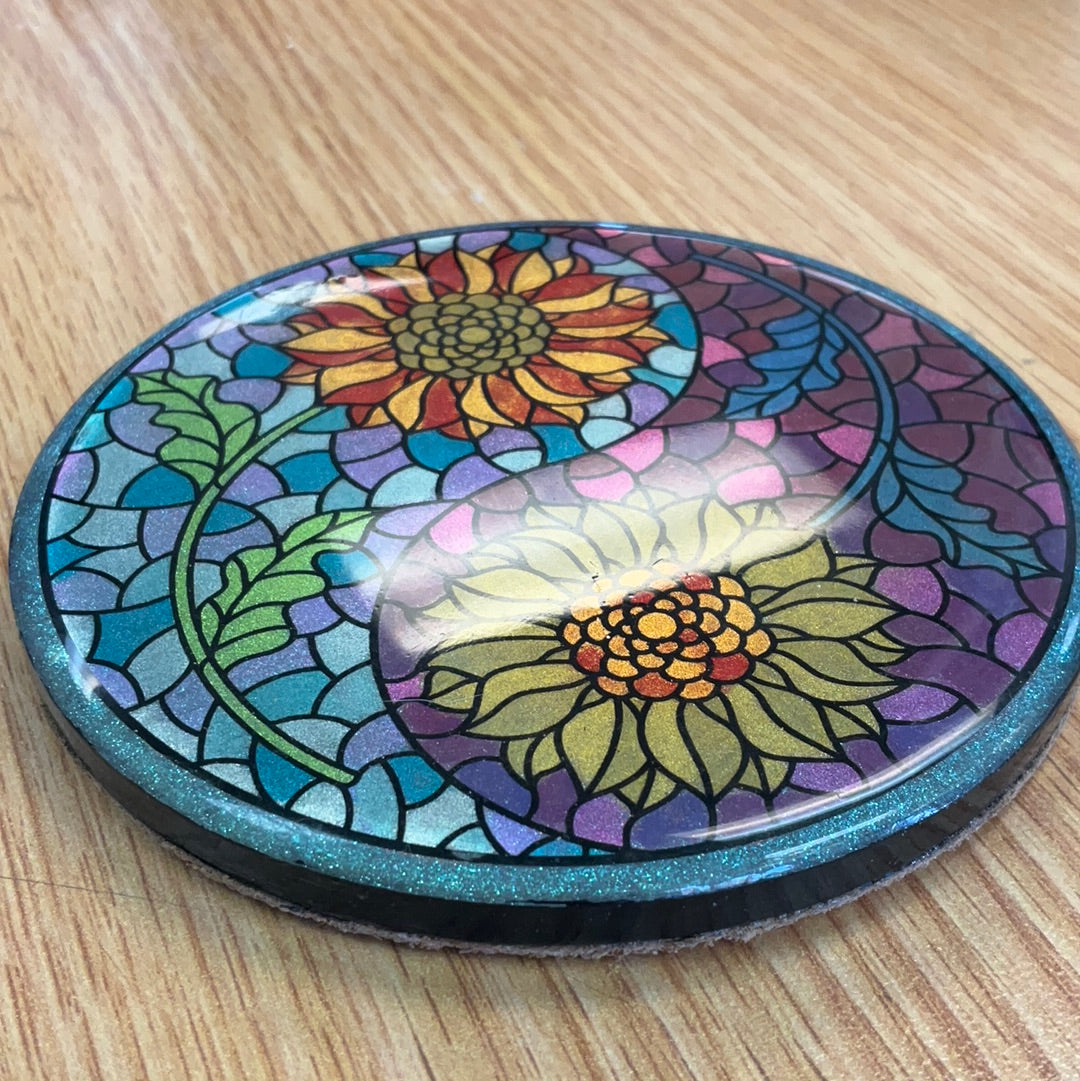Sample Sale Yin Yang Sunflowers Resin Coaster