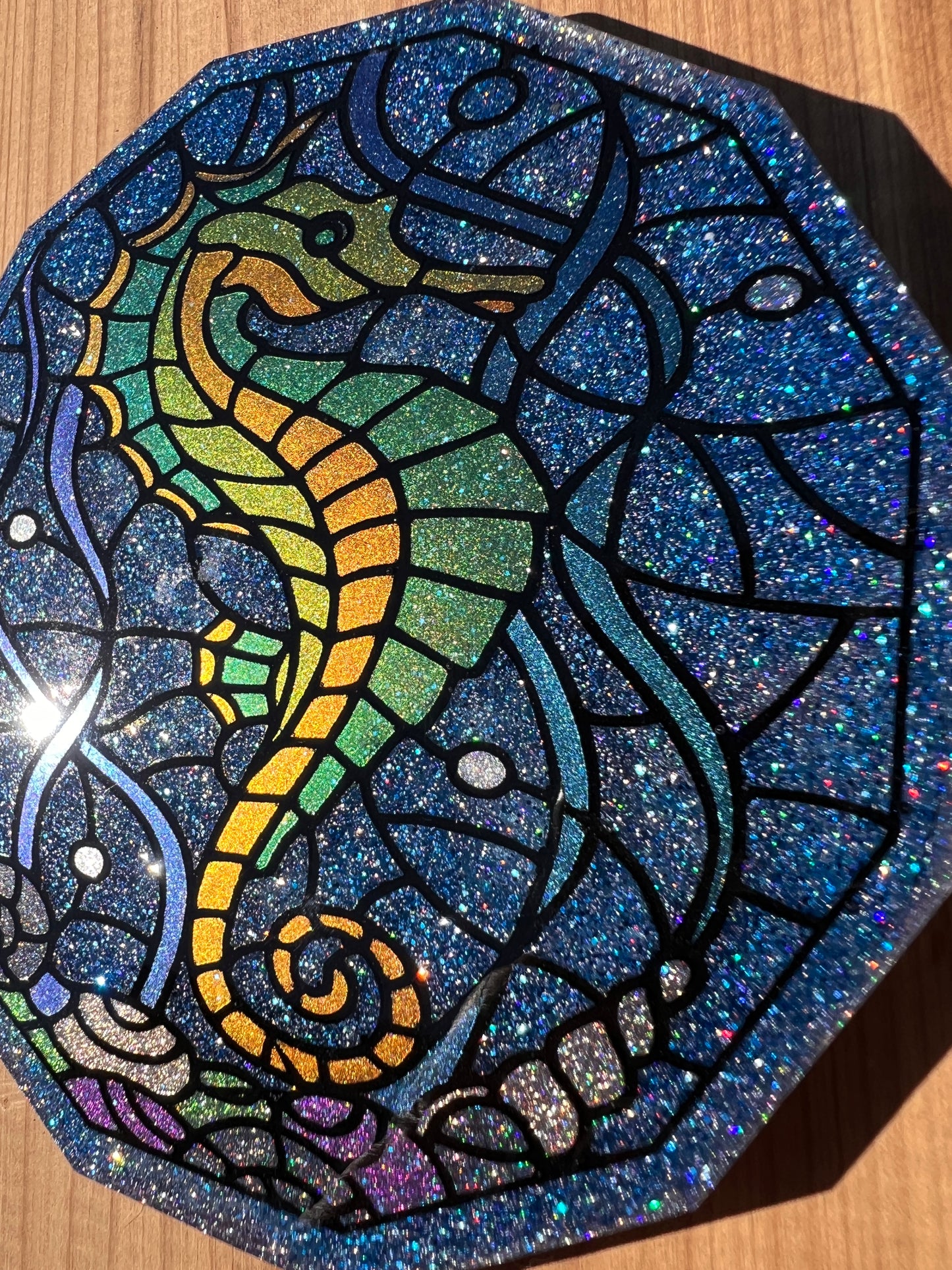 Polygon Stained Glass Seahorse Coaster Silicone Mold