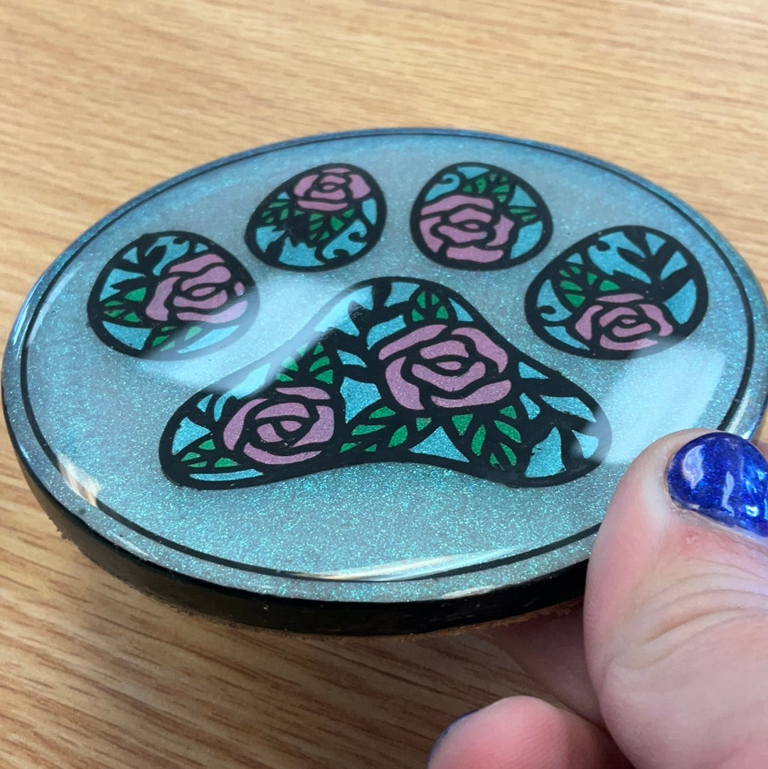 Sample Sale Large Roses Paw Resin Coaster