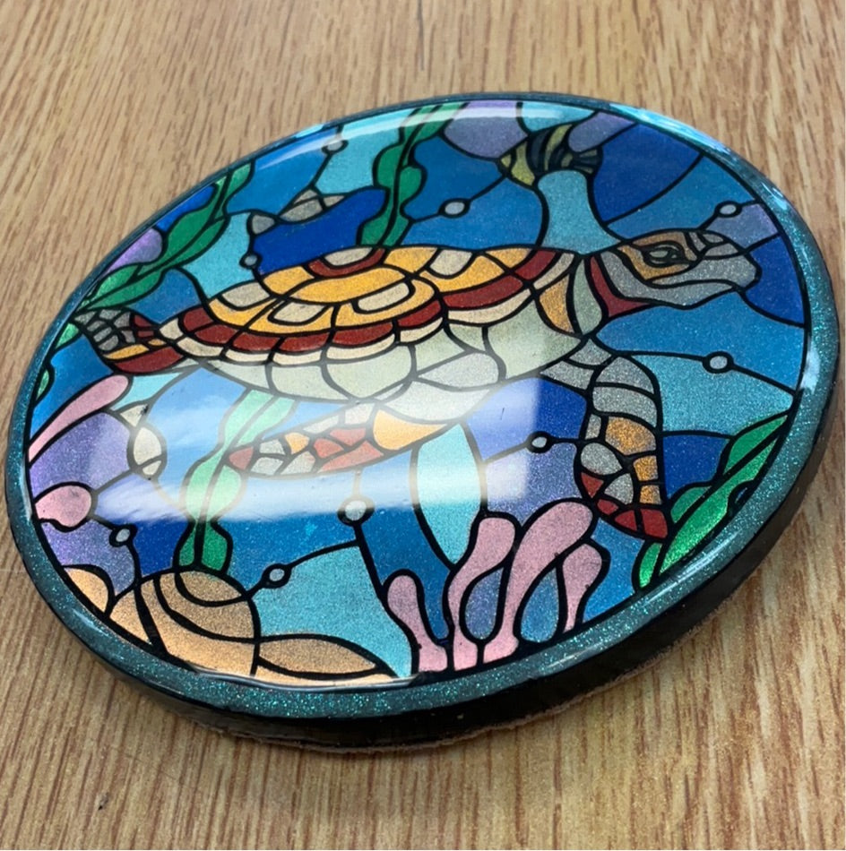 Sample Sale Stained Glass Sea Turtle Resin Coaster