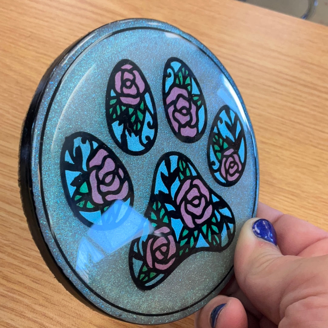 Sample Sale Large Roses Paw Resin Coaster