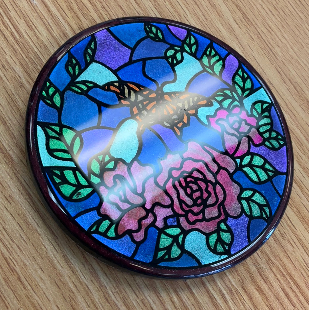 Sample Sale Butterfly With Roses Resin Coaster