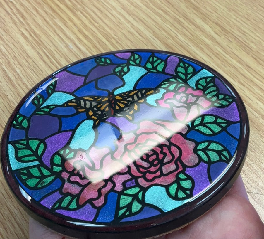 Sample Sale Butterfly With Roses Resin Coaster