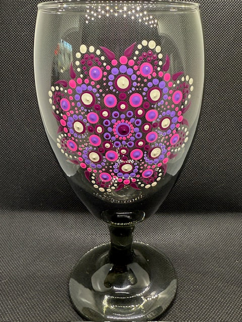 Azzie’s Hand Painted Zen Dot Mandala Stemmed Wine Glass