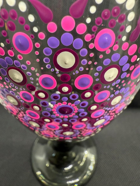 Azzie’s Hand Painted Zen Dot Mandala Stemmed Wine Glass