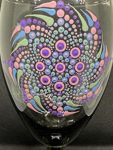 Azzie’s Hand Painted Zen Dot Mandala Stem Wine Glass