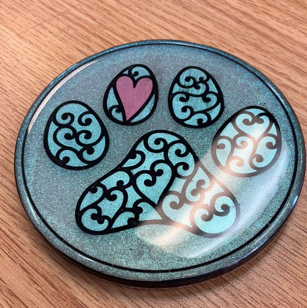 Sample Large Heart Paw Resin Coaster