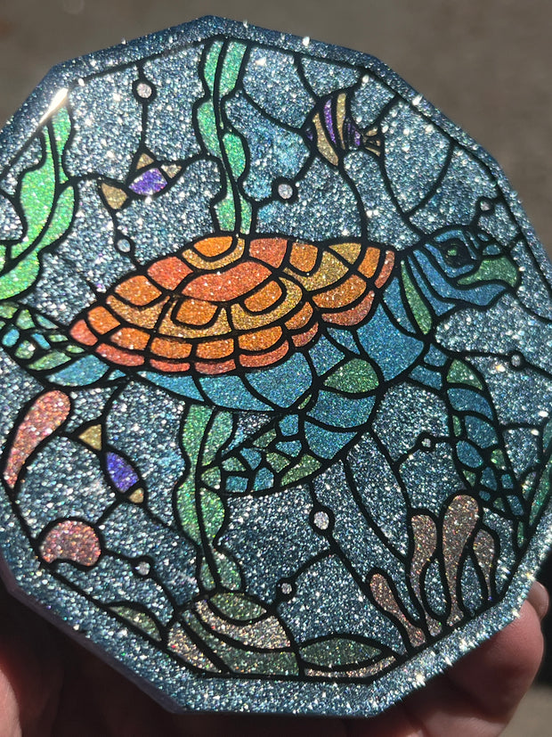 Polygon Stained Glass Sea Turtle  Coaster Silicone Mold