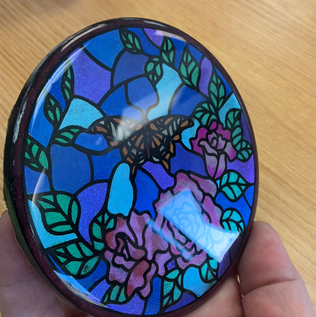 Sample Sale Butterfly With Roses Resin Coaster