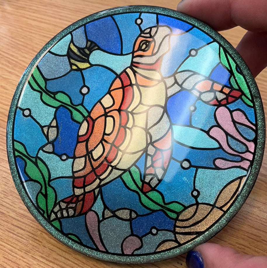 Sample Stained Glass Sea Turtle Resin Coaster