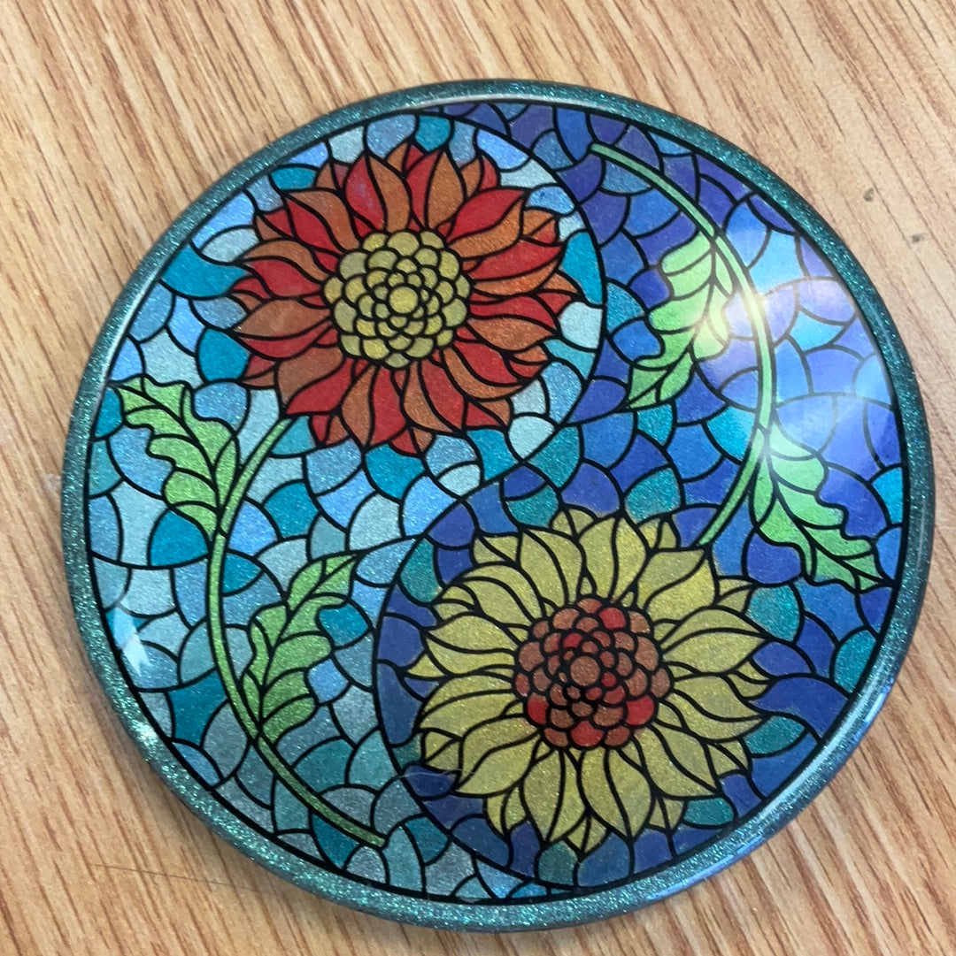 Sample Sale Yin Yang Sunflowers Resin Coaster