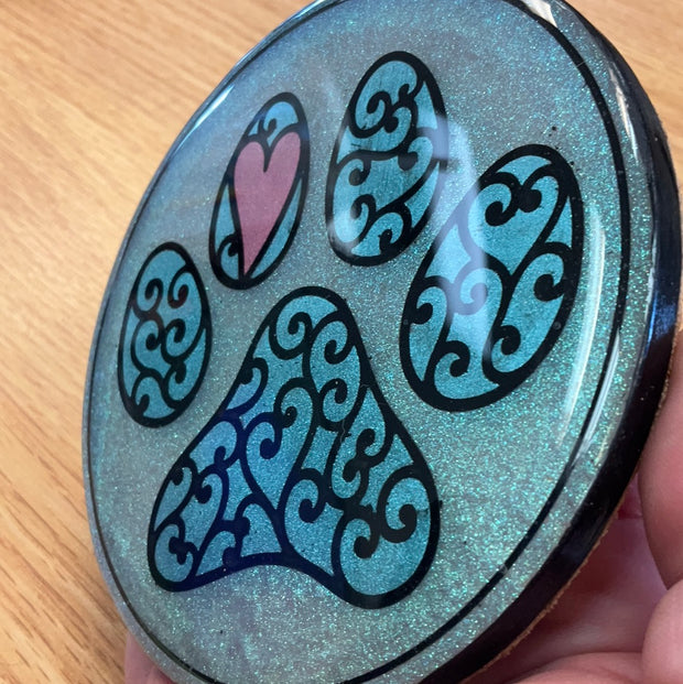 Sample Large Heart Paw Resin Coaster