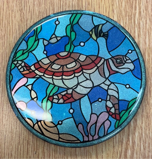 Sample Sale Stained Glass Sea Turtle Resin Coaster