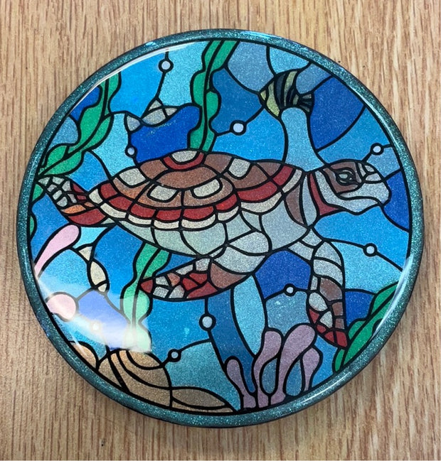 Sample Stained Glass Sea Turtle Resin Coaster