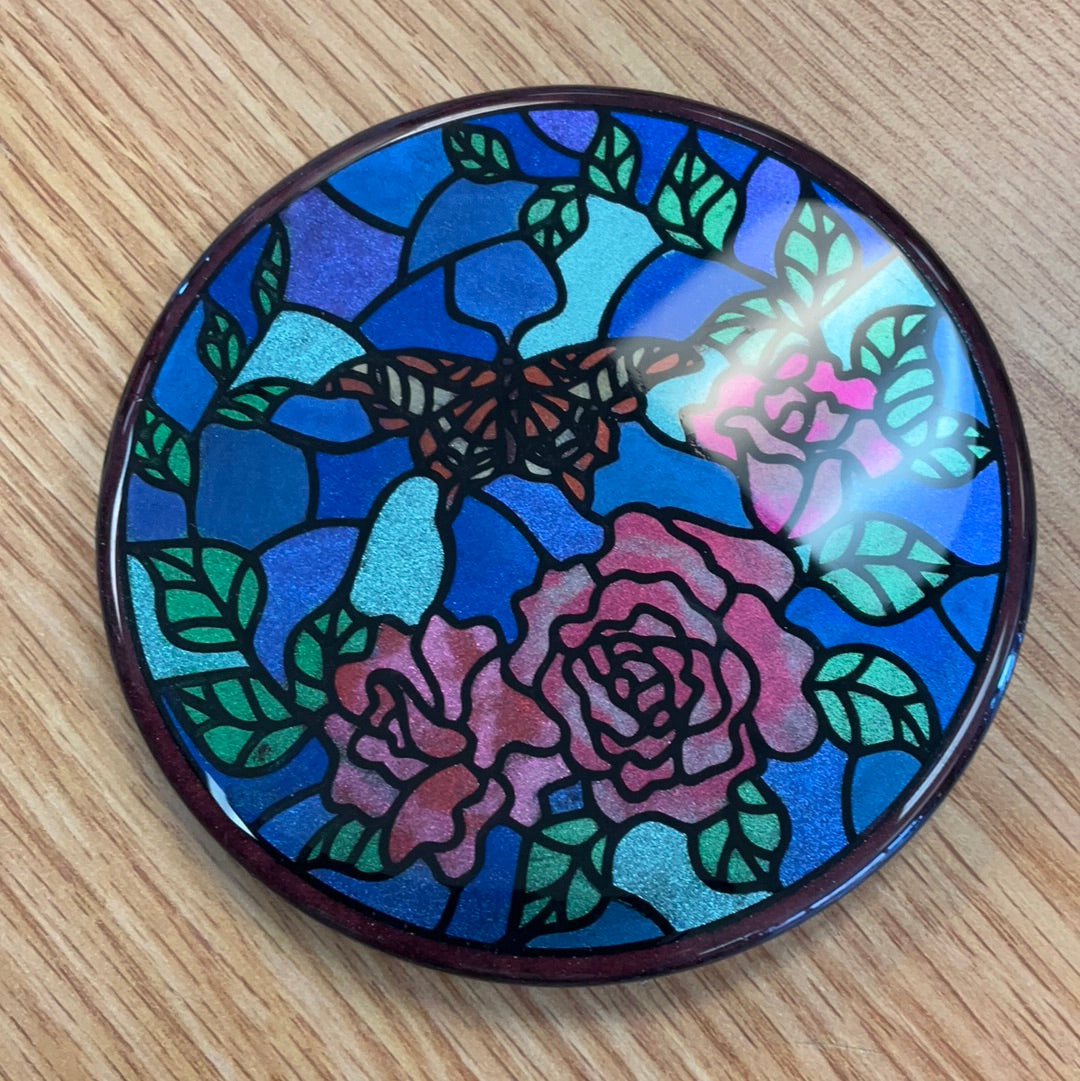 Sample Sale Butterfly With Roses Resin Coaster