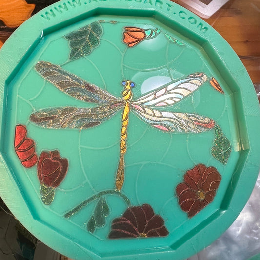 Polygon Stained Glass Dragonfly Coaster Silicone Mold