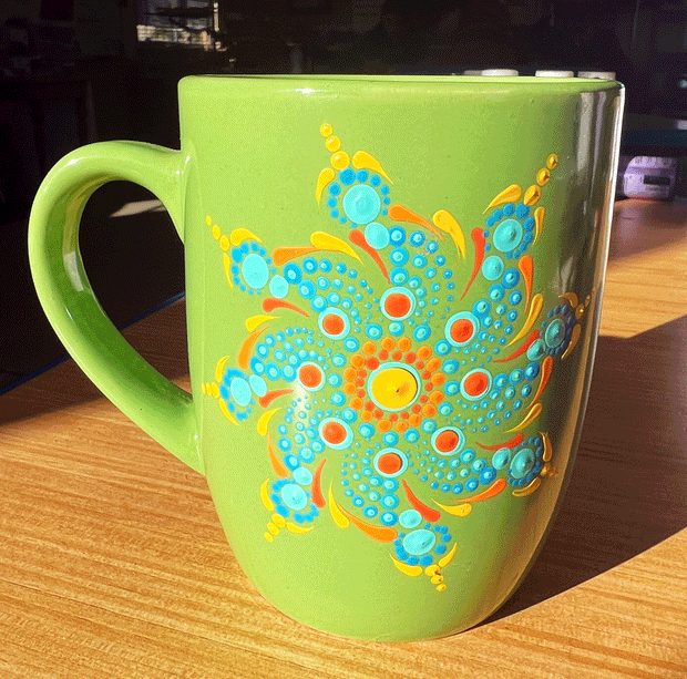 Azzie’s Hand Painted Zen Dot Mandala 12oz. Coffee Mug