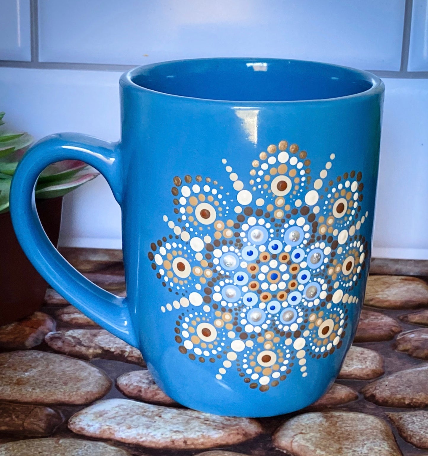 Azzie’s Hand Painted Pair of Zen Dot Mandala Ceramic Coffee Mugs