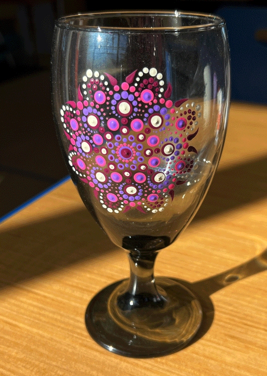 Azzie’s Hand Painted Zen Dot Mandala Stemmed Wine Glass