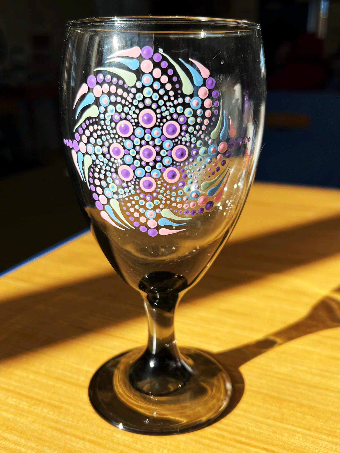 Azzie’s Hand Painted Zen Dot Mandala Stem Wine Glass