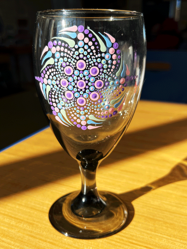 Azzie’s Hand Painted Zen Dot Mandala Stem Wine Glass